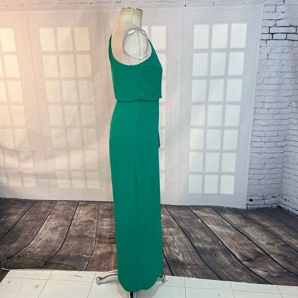 BCBGMaxazria Kendal One Shoulder Ruffle Side Slit Evening Gown Green Size 0 - Picture 6 of 11